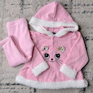 Girls Pink Cat Winter Hoodie with Fleeced Lined Leggings